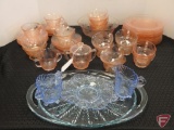 Pink depression and blue dishes, pink depression most are Mayfair Rose but not all matching