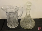 Vintage glass decanter and water pitcher, both