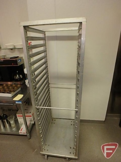 Aluminum 21 tier full size baking sheet rack on casters
