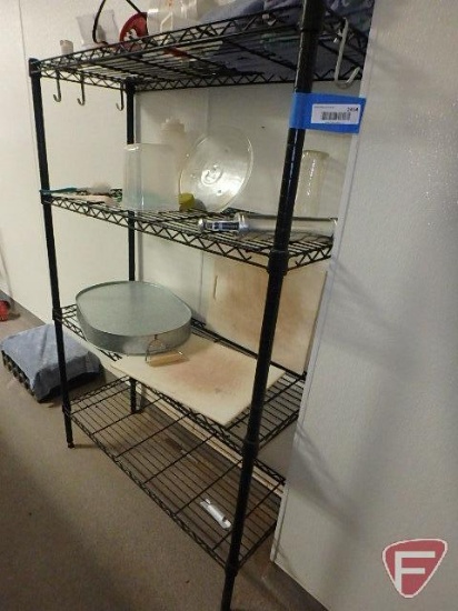 Coated metro rack style 4 tier wire shelving units, approx 4' tall