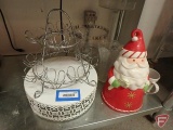 Santa cookie jar, cupcake display, christmas themed coffee mugs, vases, and other glassware