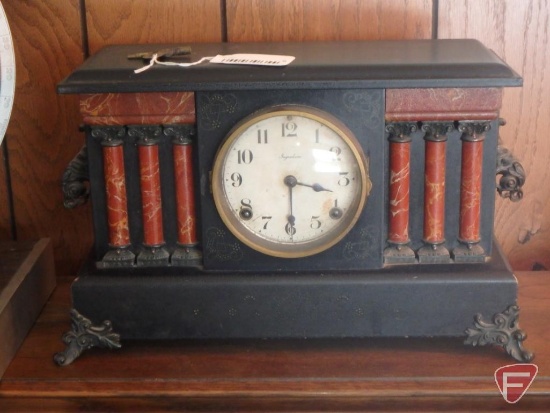 Ingraham mantle clock with key, 11inHx16inW