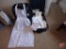 Luggage (2 pieces) on rollers; with vintage linens and vintage apron