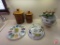 Stemware(in cupboard), deviled egg plate, cake stand, Royal Worchester pot, canisters, chicken game