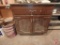 Wood cabinet, approx. 36inWx25inDx39inT with canvas tractor chain bag, wheels and more
