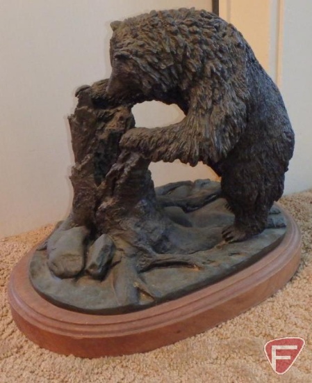 Josef Dvorak bronze bear on tree stump statue, approx. 14in high; 1978 1/35