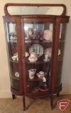 China hutch; curved glass and beveled mirror; small crack on side glass
