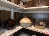 Clay Coyote chicken roasting dish, tea pot, small crock containers, kitchen utensil dish and more