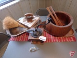 Coffee grinder, Alaska ulu knife and bowl set, wood bowl and other wood pieces