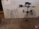 Wire baskets with metal pig weather vane