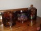 Carnival glass canisters, one piece missing top