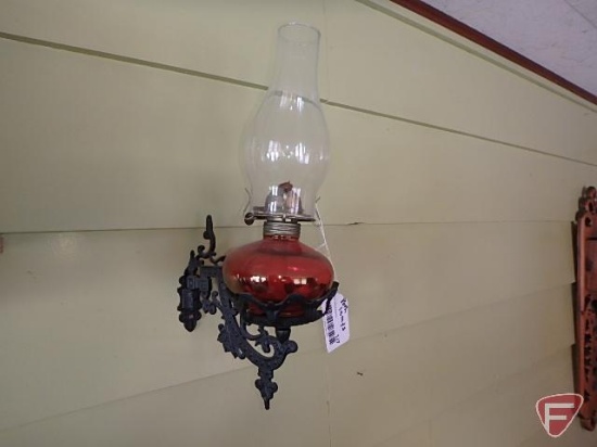 (2) oil lamps with wall brackets