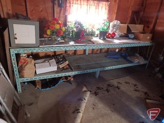 Industrial work bench with under shelf; metal frame, 145"Lx36"H, contents not included