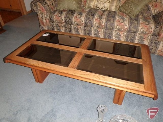 Wood and beveled mirrored table, 55"x28"x15-1/2"H