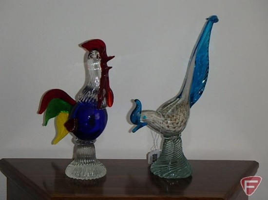 (2) glass chickens/roosters