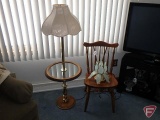 Table lamp, wood chair and floor/end table lamp