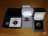(2) men's rings: tiger eye marked 18K and other unmarked