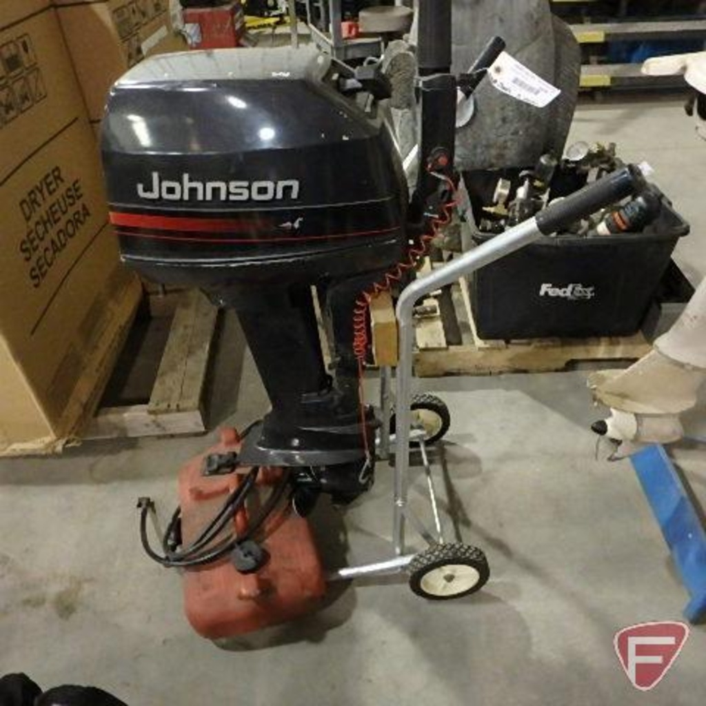 Johnson 8hp outboard boat motor with portable stand and gas tank, model  JBREDD | Heavy Construction Equipment Light Equipment & Support | Online  Auctions | Proxibid