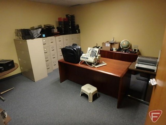 Contents of office: (6) 4-drawer filing cabinets, 4-drawer lateral filing cabinet, (3) desks,