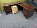 Corner desk with wood 3 drawer file cabinet on rollers