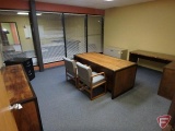 Contents of office: L-shaped desk, credenza, desk, 2 door lateral filing cabinet,