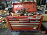 Craftsman 9 drawer tool box with contents; Ridgid electric drill, hammers, putty knife