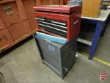 Craftsman 6 drawer toolbox on stand with contents; drill bits, chain breaker