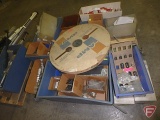 Contents of pallet: hour meters, drawer slides, screw-in knobs, nylon couplers,