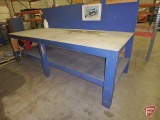 Wood work bench 120X48X37, with backing, includes mounted Reeltek air hose reel with hose