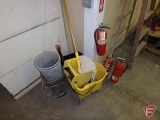 (3) Fire extinguishers, Rubbermaid mop bucket with ringer, and waste basket