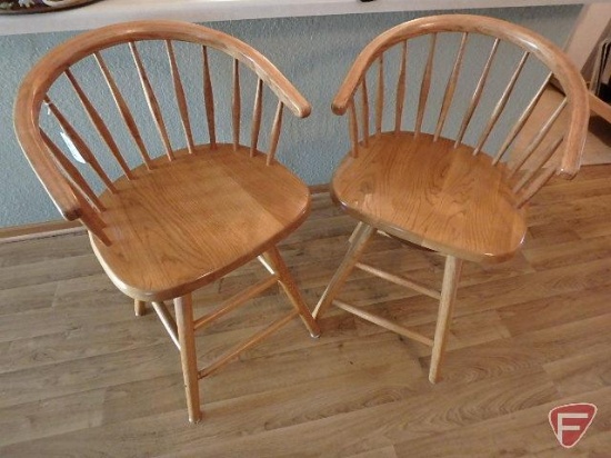 Pair of bar stools, wood, swivel