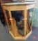 Wood cabinet with glass top and side paneling