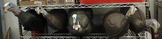 Turkey decoys, one is Carry-Lite Pretty Boy Series Jr. Semi-Strutting Jake Decoy, others are unknown