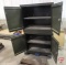 (2) 2 door metal shop cabinets, counter, and metal locker