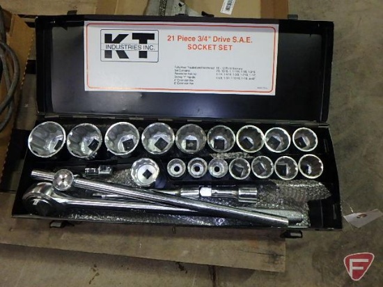 KT Industries Inc. 21 pc 3/4" drive SAE socket set with metal case