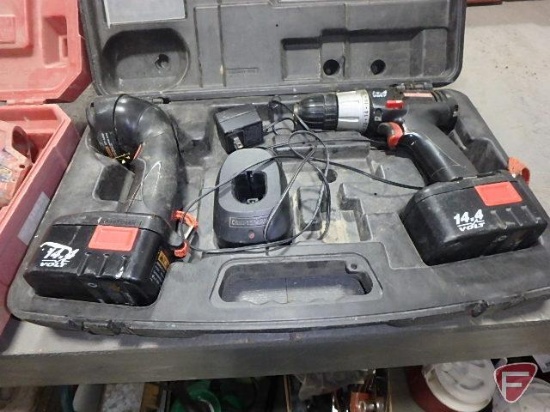 Craftsman 14.4v cordless drill and flashlight, case, (2) 14.4v batteries, and charger