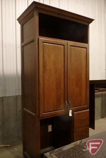 Wood 2 door cabinet/wardrobe with 3 drawer storage, 24"x42-1/2"x99"H