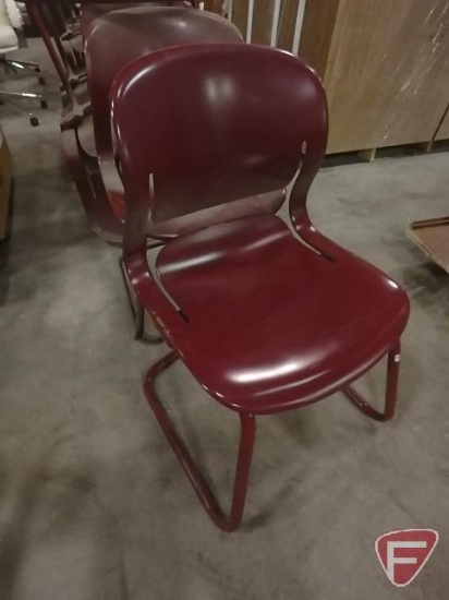 (8) maroon metal and plastic office/reception chairs
