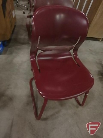 (8) maroon metal and plastic office/reception chairs