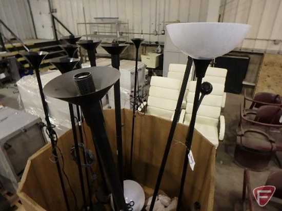(10) floor lamps, (5) plastic shades, table lamp, and light bulbs