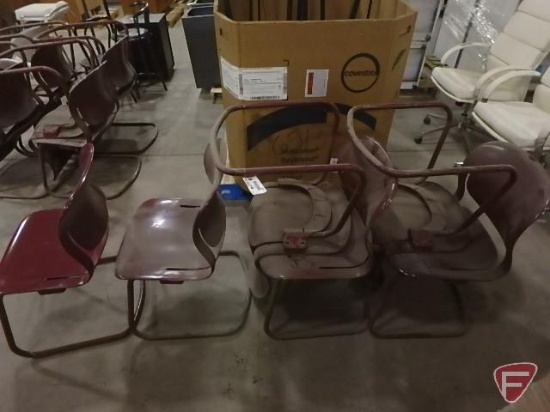 (6) maroon metal and plastic office/reception chairs