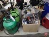 (3) hand pump garden/yard sprayers and boat maintenance/repair materials