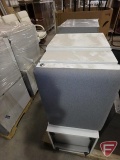 (2) 2 drawer metal filing cabinets with cushioned top, (1) 3 drawer metal filing cabinet, and other