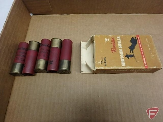 12 gauge ammo (5) rounds, 00 buck, vintage box