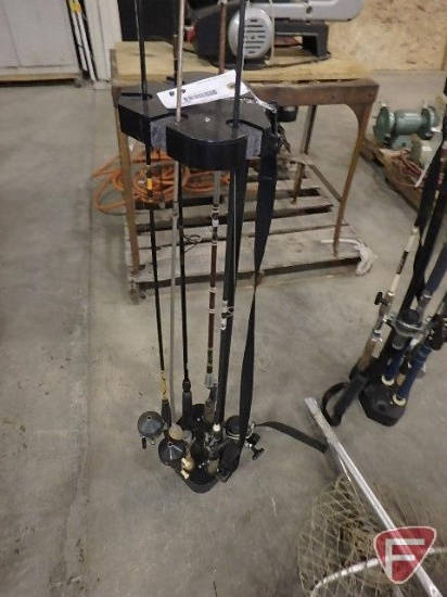 Fishing rod carrier with rods and reels