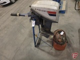 Evinrude 15404S outboard boat motor, sn E0006252 with metal fuel tank, stand NOT included