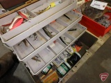Tackle box organizer and contents: lures, hooks, old pork rind freeze dried bait, spoons, shad raps,