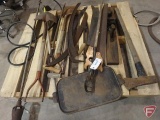 Shovels, plane, cast iron skillet, hand saws, weed burner;