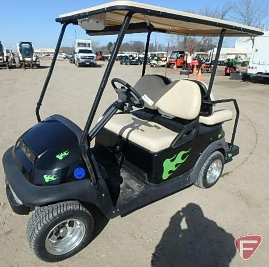 2007 Club Car 4-seat electric golf car with stereo, top and mirror bar, black