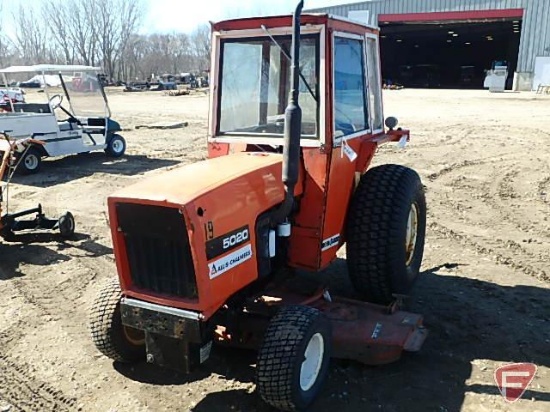 Allis Chalmers 5020 diesel tractor with cab, includes 62"? belly mower, 1,828 hrs showing, SN: 4134